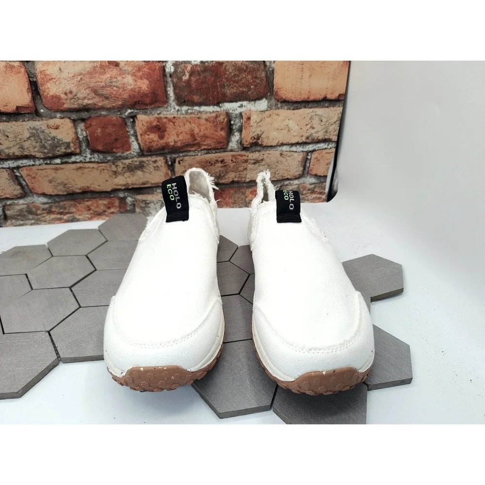 HOLO Footwear Eco Mens 14 White Canvas Slip On Summer Linen Style Casual Loafers